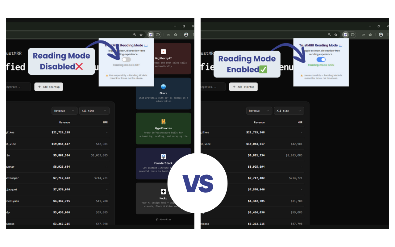 TrustMRR Reading Mode